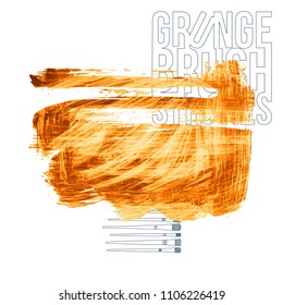 Orange brush stroke and texture. Grunge vector abstract hand - painted element. Underline and border design.
