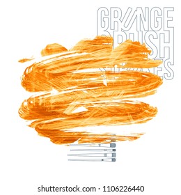 Orange brush stroke and texture. Grunge vector abstract hand - painted element. Underline and border design.