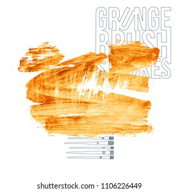 Orange brush stroke and texture. Grunge vector abstract hand - painted element. Underline and border design.