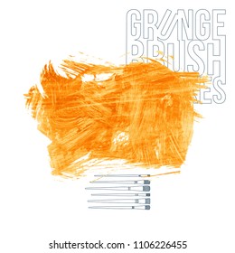 Orange brush stroke and texture. Grunge vector abstract hand - painted element. Underline and border design.