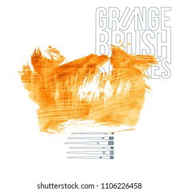Orange brush stroke and texture. Grunge vector abstract hand - painted element. Underline and border design.