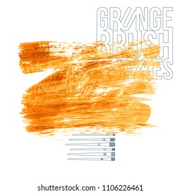 Orange brush stroke and texture. Grunge vector abstract hand - painted element. Underline and border design.