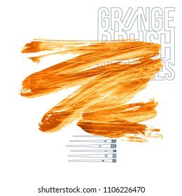 Orange brush stroke and texture. Grunge vector abstract hand - painted element. Underline and border design.