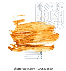 Orange brush stroke and texture. Grunge vector abstract hand - painted element. Underline and border design.