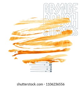 Orange brush stroke and texture. Grunge vector abstract hand - painted element. Underline and border design.