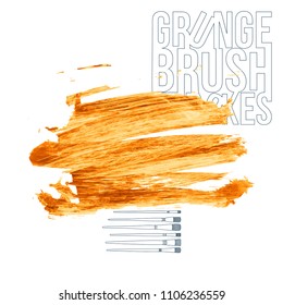 Orange brush stroke and texture. Grunge vector abstract hand - painted element. Underline and border design.