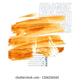 Orange brush stroke and texture. Grunge vector abstract hand - painted element. Underline and border design.