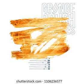 Orange brush stroke and texture. Grunge vector abstract hand - painted element. Underline and border design.