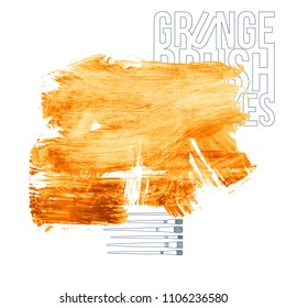 Orange brush stroke and texture. Grunge vector abstract hand - painted element. Underline and border design.