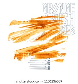 Orange brush stroke and texture. Grunge vector abstract hand - painted element. Underline and border design.