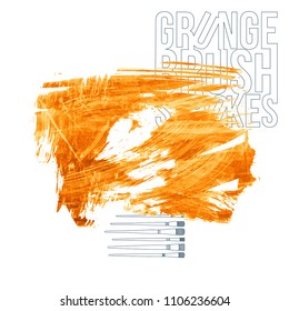 Orange brush stroke and texture. Grunge vector abstract hand - painted element. Underline and border design.