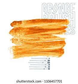 Orange brush stroke and texture. Grunge vector abstract hand - painted element. Underline and border design.