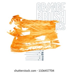 Orange brush stroke and texture. Grunge vector abstract hand - painted element. Underline and border design.