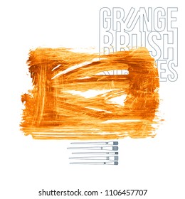 Orange brush stroke and texture. Grunge vector abstract hand - painted element. Underline and border design.