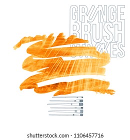 Orange brush stroke and texture. Grunge vector abstract hand - painted element. Underline and border design.