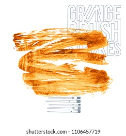 Orange brush stroke and texture. Grunge vector abstract hand - painted element. Underline and border design.