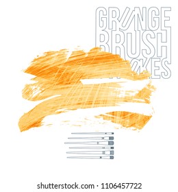 Orange brush stroke and texture. Grunge vector abstract hand - painted element. Underline and border design.