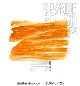 Orange brush stroke and texture. Grunge vector abstract hand - painted element. Underline and border design.