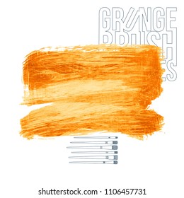 Orange brush stroke and texture. Grunge vector abstract hand - painted element. Underline and border design.