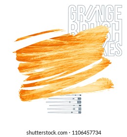 Orange brush stroke and texture. Grunge vector abstract hand - painted element. Underline and border design.