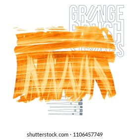 Orange brush stroke and texture. Grunge vector abstract hand - painted element. Underline and border design.