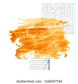 Orange brush stroke and texture. Grunge vector abstract hand - painted element. Underline and border design.