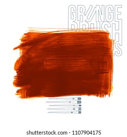 Orange brush stroke and texture. Grunge vector abstract hand - painted element. Underline and border design.