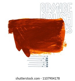 Orange brush stroke and texture. Grunge vector abstract hand - painted element. Underline and border design.