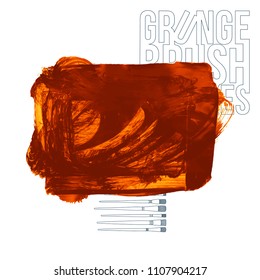 Orange brush stroke and texture. Grunge vector abstract hand - painted element. Underline and border design.