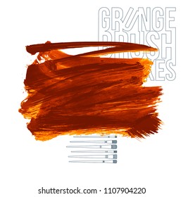 Orange brush stroke and texture. Grunge vector abstract hand - painted element. Underline and border design.