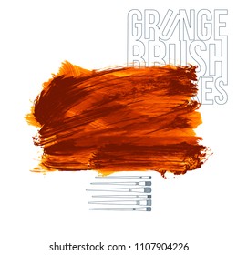 Orange brush stroke and texture. Grunge vector abstract hand - painted element. Underline and border design.