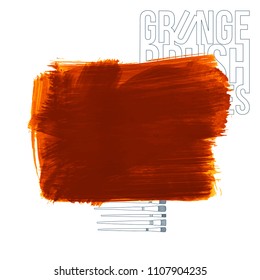 Orange brush stroke and texture. Grunge vector abstract hand - painted element. Underline and border design.
