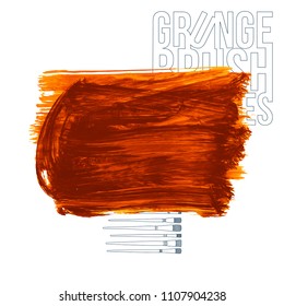 Orange brush stroke and texture. Grunge vector abstract hand - painted element. Underline and border design.
