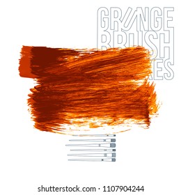 Orange brush stroke and texture. Grunge vector abstract hand - painted element. Underline and border design.