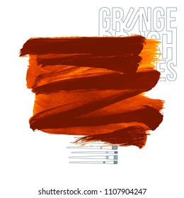 Orange brush stroke and texture. Grunge vector abstract hand - painted element. Underline and border design.
