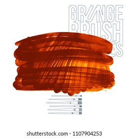 Orange brush stroke and texture. Grunge vector abstract hand - painted element. Underline and border design.