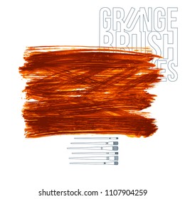 Orange brush stroke and texture. Grunge vector abstract hand - painted element. Underline and border design.