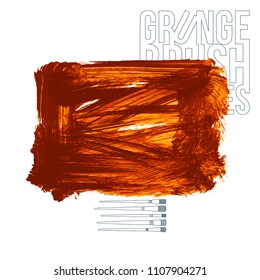 Orange brush stroke and texture. Grunge vector abstract hand - painted element. Underline and border design.
