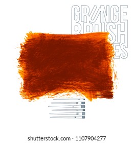 Orange brush stroke and texture. Grunge vector abstract hand - painted element. Underline and border design.