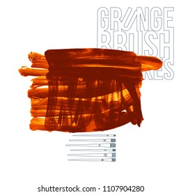 Orange brush stroke and texture. Grunge vector abstract hand - painted element. Underline and border design.