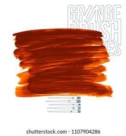 Orange brush stroke and texture. Grunge vector abstract hand - painted element. Underline and border design.