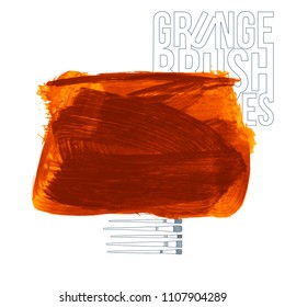 Orange brush stroke and texture. Grunge vector abstract hand - painted element. Underline and border design.