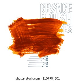 Orange brush stroke and texture. Grunge vector abstract hand - painted element. Underline and border design.