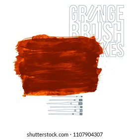 Orange brush stroke and texture. Grunge vector abstract hand - painted element. Underline and border design.