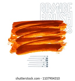 Orange brush stroke and texture. Grunge vector abstract hand - painted element. Underline and border design.