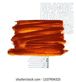 Orange brush stroke and texture. Grunge vector abstract hand - painted element. Underline and border design.