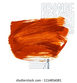 Orange brush stroke and texture. Grunge vector abstract hand - painted element. Underline and border design.