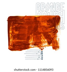 Orange brush stroke and texture. Grunge vector abstract hand - painted element. Underline and border design.