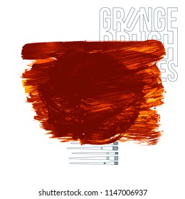 Orange brush stroke and texture. Grunge vector abstract hand - painted element. Underline and border design.