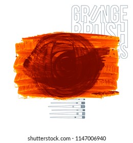 Orange brush stroke and texture. Grunge vector abstract hand - painted element. Underline and border design.